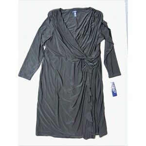 Chaps Women’s 22W Black Dress Ruffle At Waist Criss Cross Bust NWT